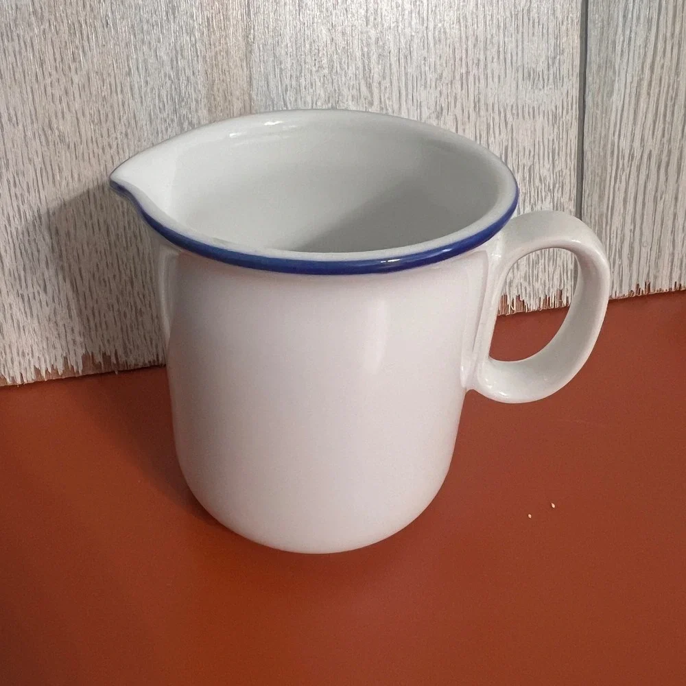 Modern Herb Fine Porcelain China Creamer Pitcher White Blue Rim‎ Japan 3